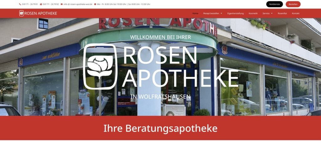 Startseite der Rosen Apotheke Wolfratshausen